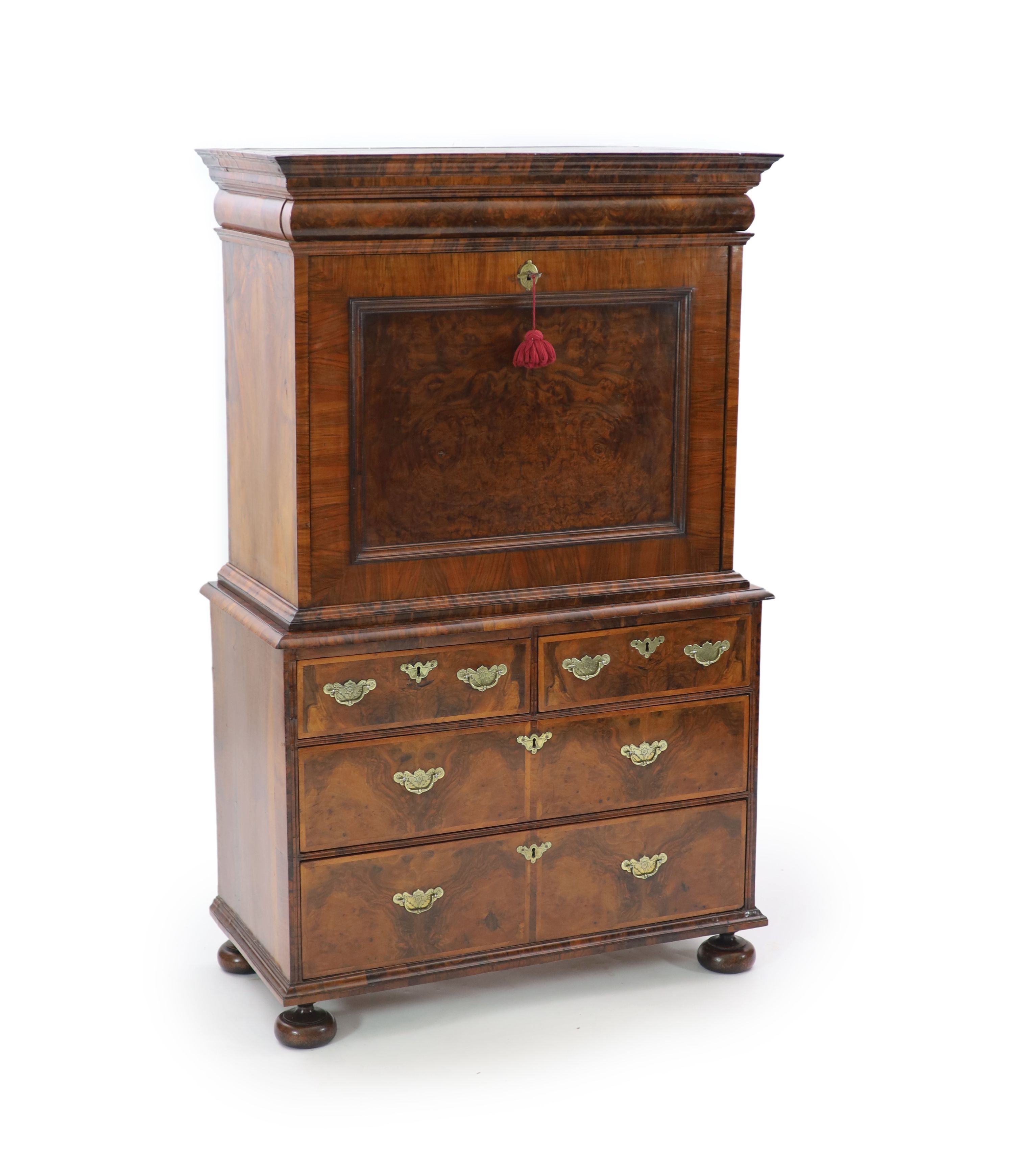 A William III walnut escritoire, W.106cm D.52cm H.168cm